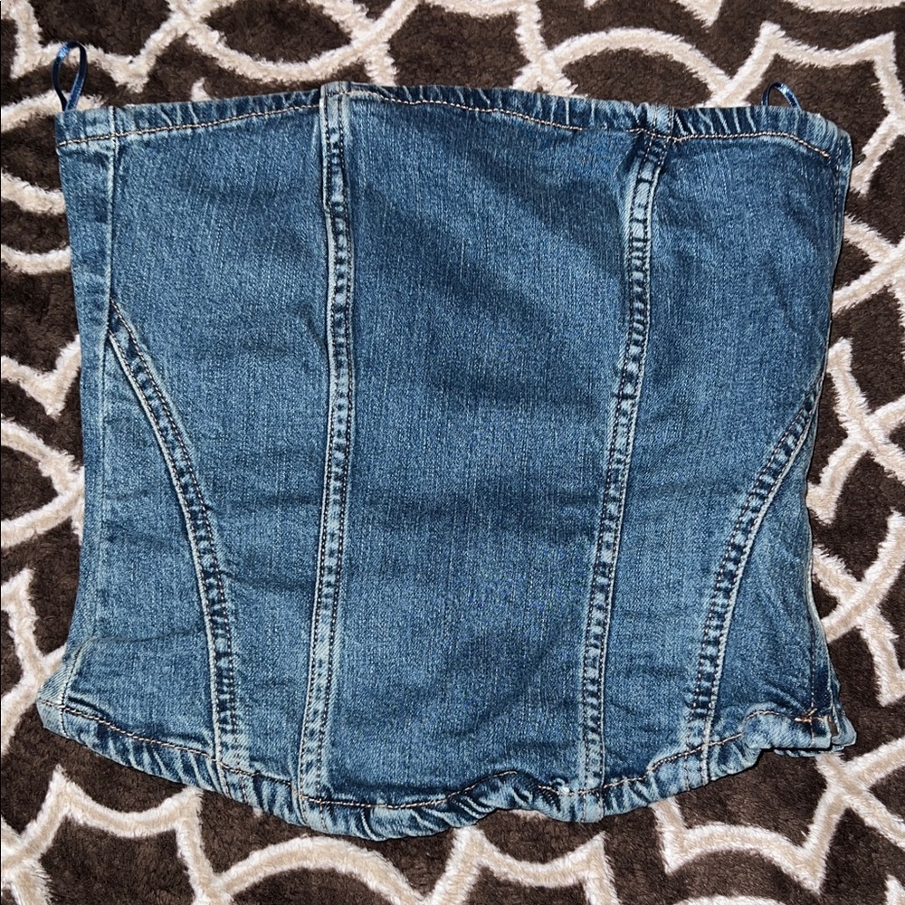 Zara Denim Cropped Corset Top Size Small